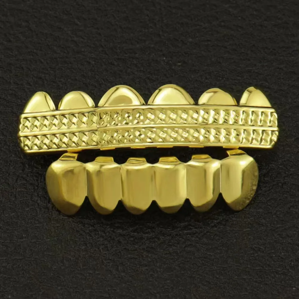 The Best-Selling HIOHOP Double-Row Striped Upper And Lower Six Teeth  Gold-Plated Hip-Hop Braces Are Fashionable
