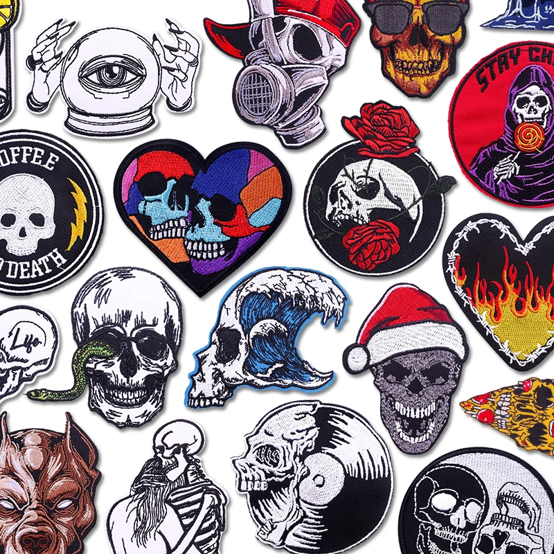 Punk/Horror Patches auf Kleidung Eisen auf Patches für Kleidung Welle Schädel bestickt Patches Applikation Aufkleber Bagdes
