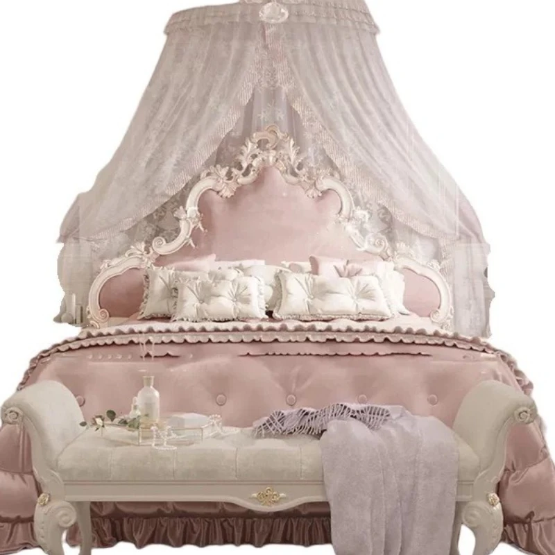 

French light luxury palace style solid wood carving flower bed luxury villa 1.8 meters master bedroom double retro 1.5 meters