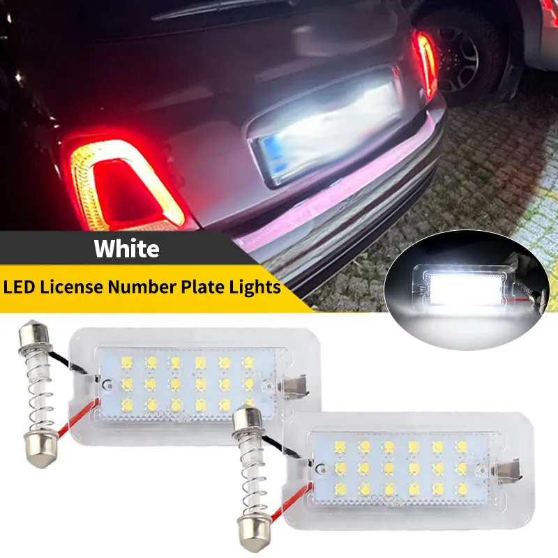 2PCS OEM# 51800482 For Fiat 500 500C Abarth 2007 2008 2009 2010 2012 2013-2016 White 12V LED License Number Plate Lights Lamp