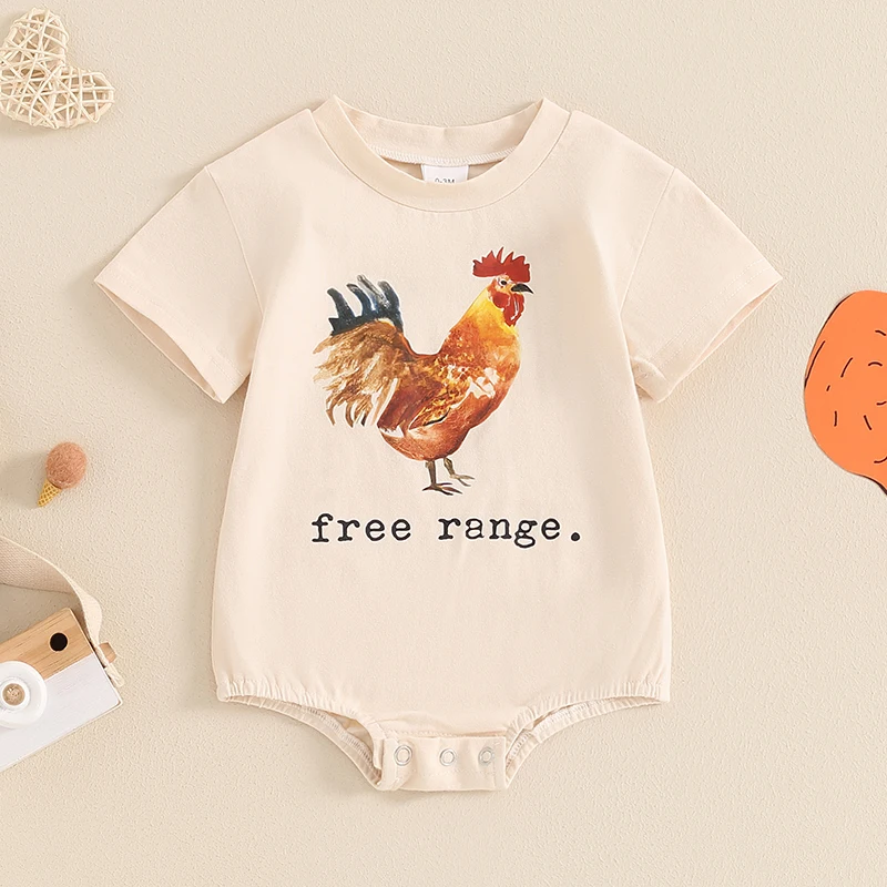 

Baby Boy Girl Romper Cute Rooster Print Short Sleeve Crew Neck Bodysuit Casual Newborn outfit infant clothes