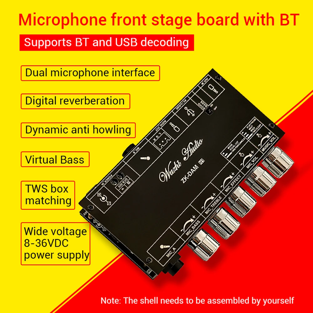 

DAM H1 Karaoke Reverb Board DC 8-36V Front Effector Microphone Song with Bluetooth-compatible USB decoding support TWS pairing