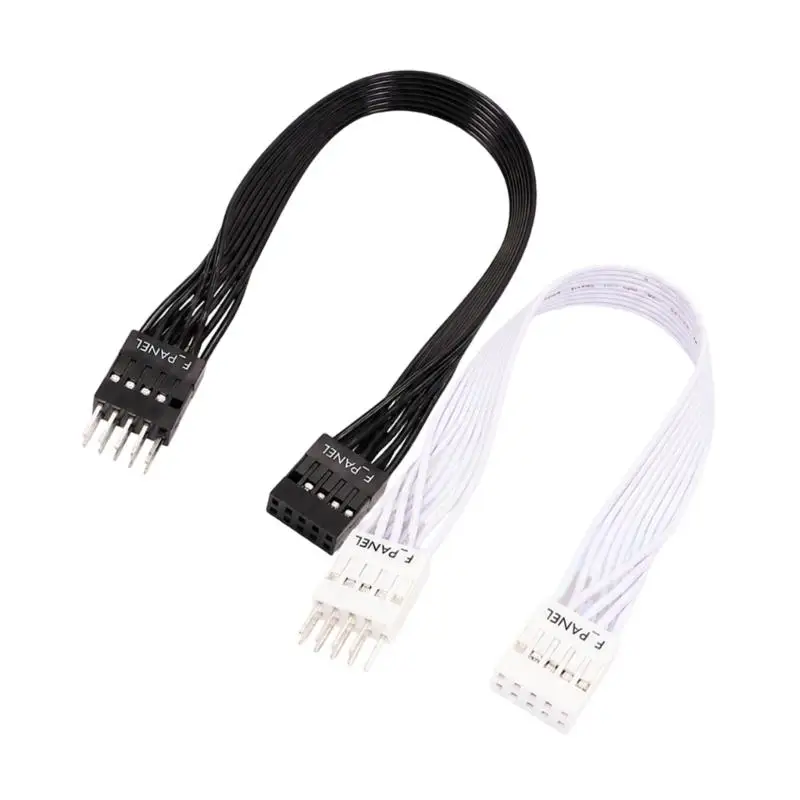 9-Pin F_PANEL Cable Extension, Flat Male-to-Female Ribbon End Layout With F_PANEL Text for Desktop Case Routing D2RC