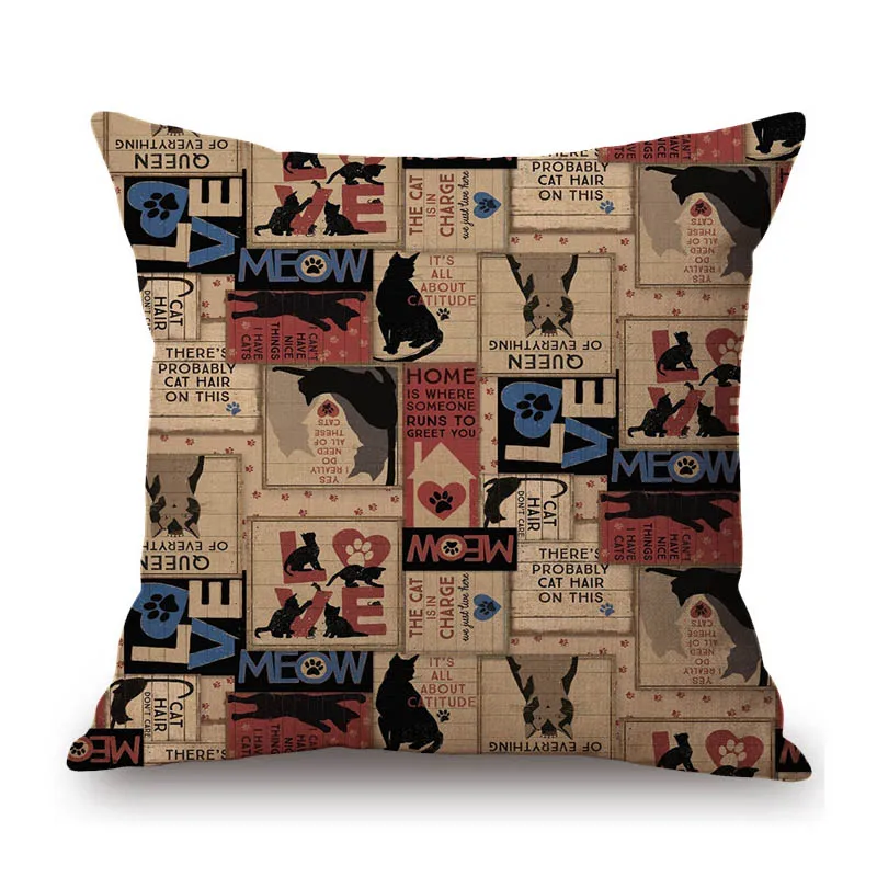 Vintage Lovely Dog Theme Art Cute Dog Pattern Children Room Decoration Cotton Linen Pillow Case Sofa Chair Cushion Cover