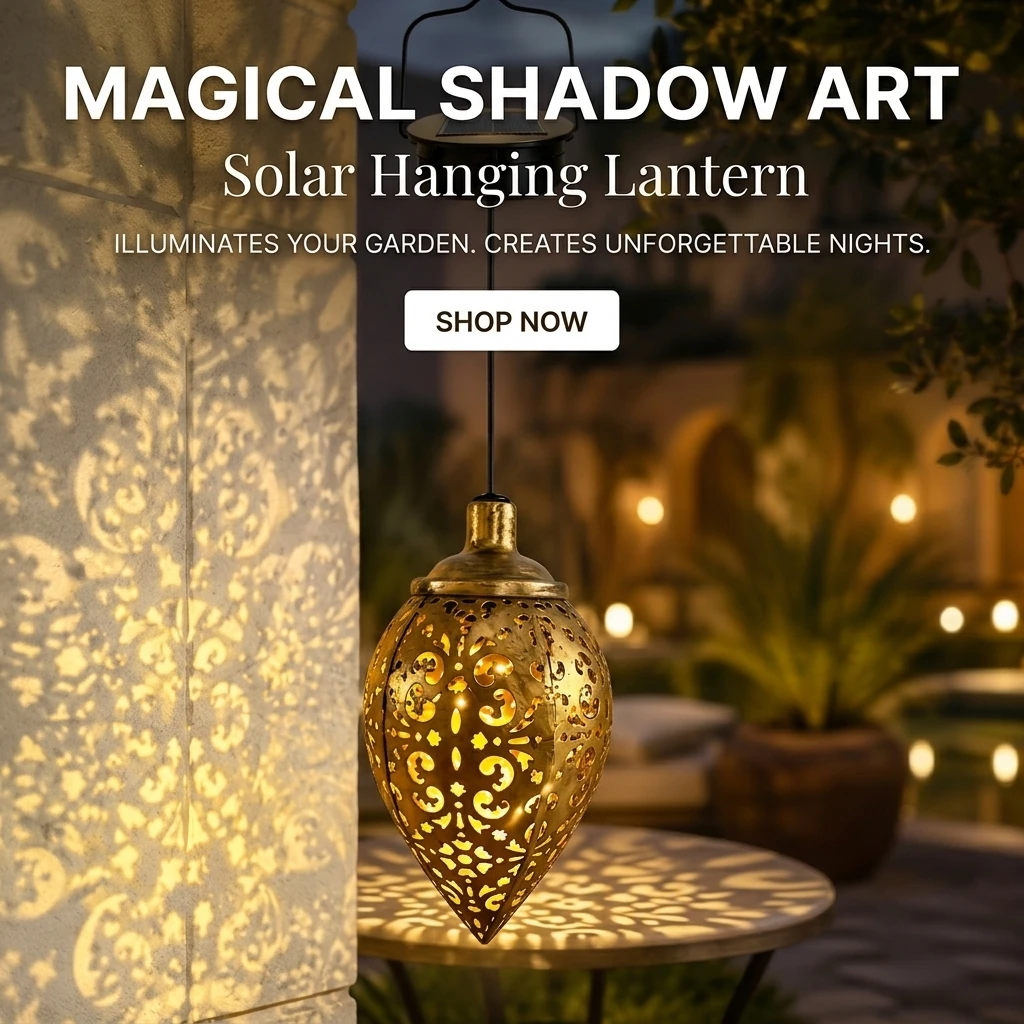 1/2Pc Solar Outdoor Hanging Lantern Intricate Shadow Projection LED Auto Sensor Wireless Vintage Hollow Wrought Iron IP65 Waterproof 8H Long Lasting Patio Garden Decor With Hanging Hook Perfect Housewarming Gift