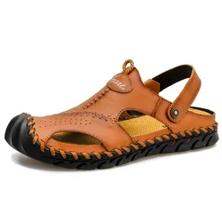 Genuine Leather Men's Sandals Soft Comfor Slippers Men Summer Outdoor Beach Shoes designer High Quality Men sandalias Plus Size