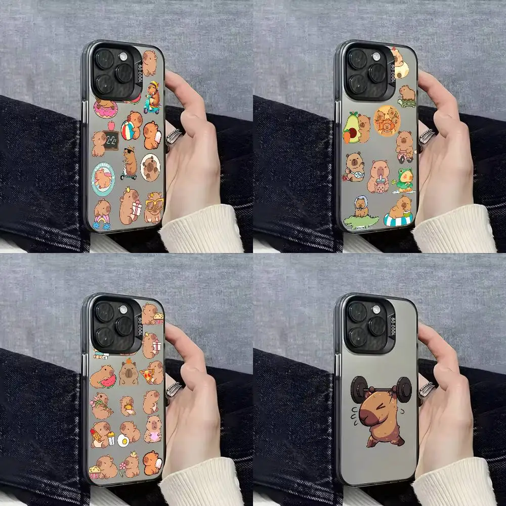 

Phone Case For iPhone 17,16,15,14,13,12,Pro,Max,Plus,E,SE4,Air,Mini GYM Cartoon Capybara Cute Black IMD Box