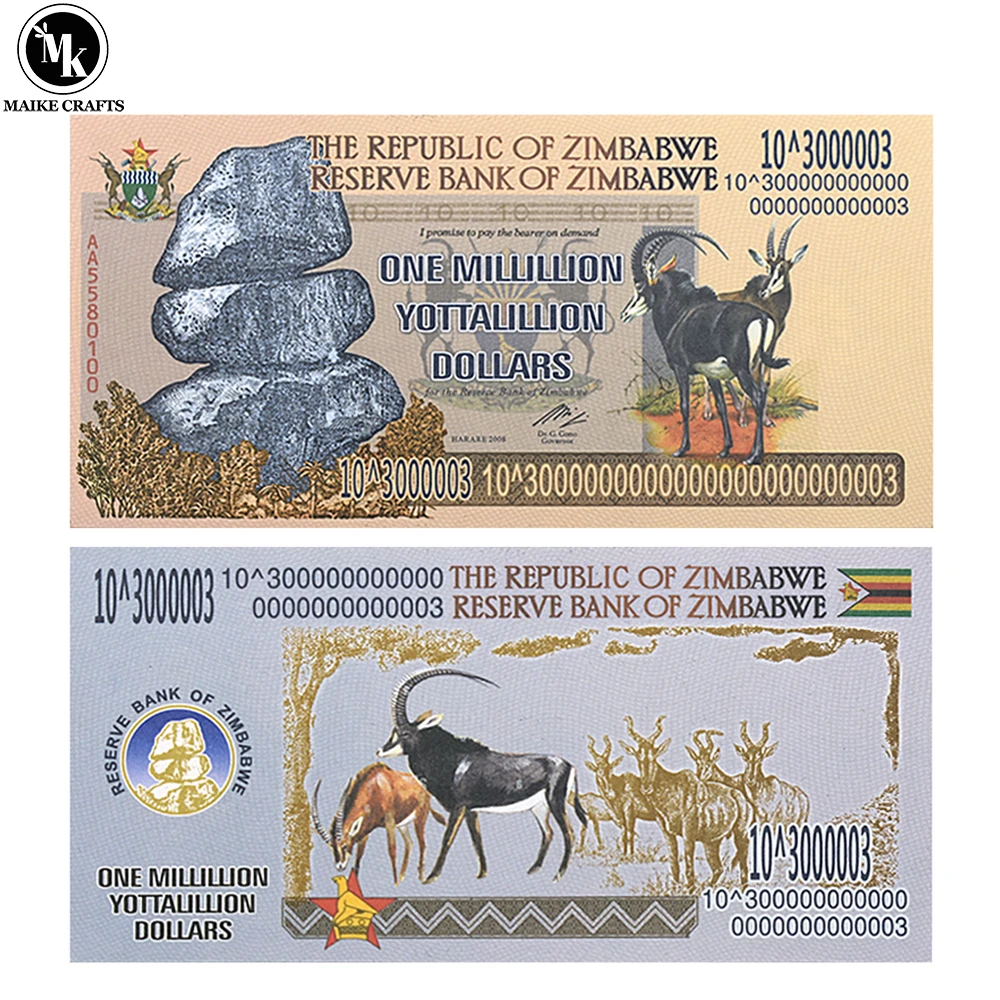 

Zimbabwe One Millillion Yottalillion Dollars Banknotes with UV Serial Number Paper Money Collectible Business Gifts