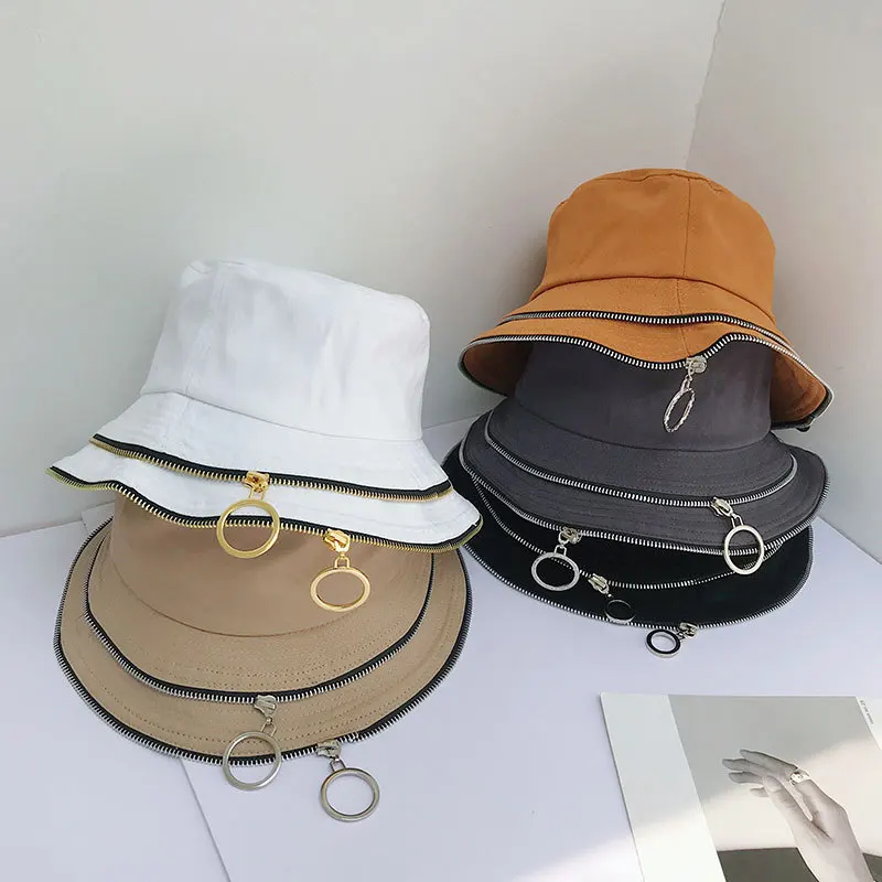 

Double Zip Bucket Hat Fashion Ladies Bucket Hat Sun Hat Beach Outdoor Fishing sun hat for man панама женская