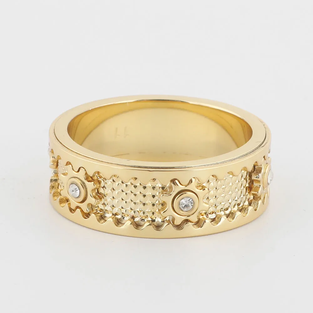 Full-diamond rotating gear can turn full-star double-layer ring, couples' stress-relief ring jewelry gift
