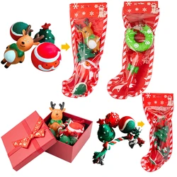 Calza di natale giocattoli per cani Set regalo cucciolo morso corda babbo natale alce masticare giocattoli striduli giocattoli interattivi per cani regali di natale