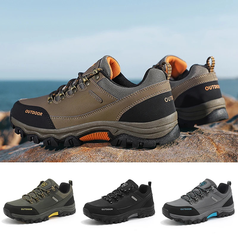 

All Seasons Men's Hiking Shoes Leather Waterproof Outdoor Mountain Trail Sports Shoes Non-slip Men Casual Trekking Tourism Shoes