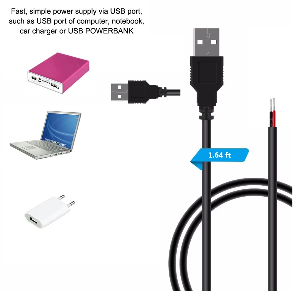 30CM 50CM 100CM USB LED Connector Cable line 2pin USB Socket Power Connect Wire Connectors for DC5V Single Color LED Strip Light