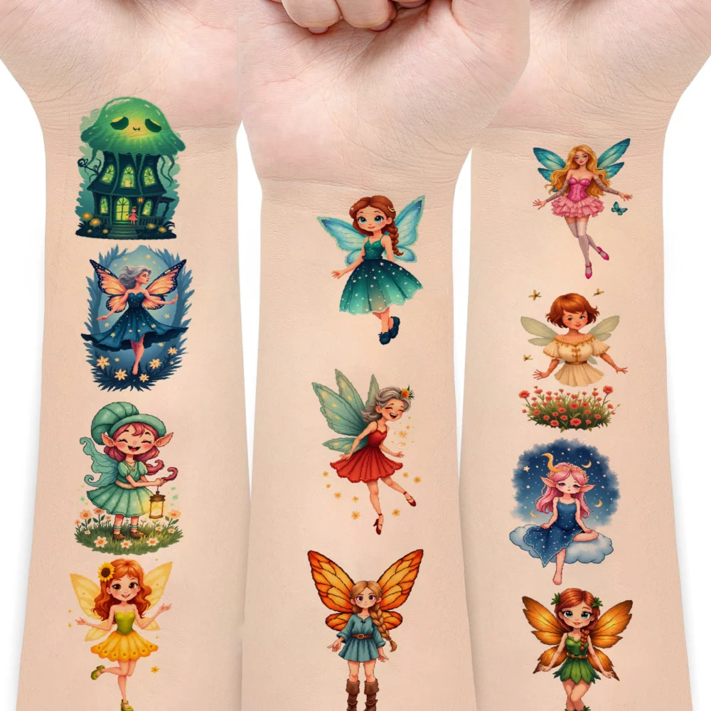 63 stuks tijdelijke tattoo mystieke huizen waterdichte langdurige lichaamsstickers fee illustraties bossen voor armen volwassenen jongens