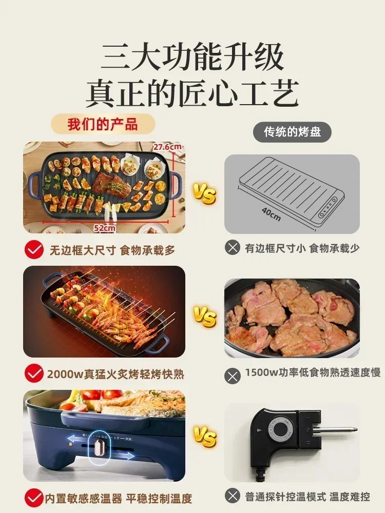 Bearbarbecue electric baking pan smoke-free indoor household non-stick electric oven barbecue pot outdoor special barbecue plate