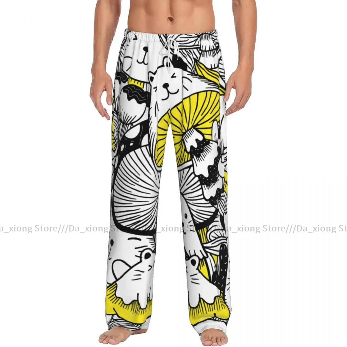 Cats Mushrooms Mens Pajamas Pyjamas Pants Lounge Pants Sleep Bottoms