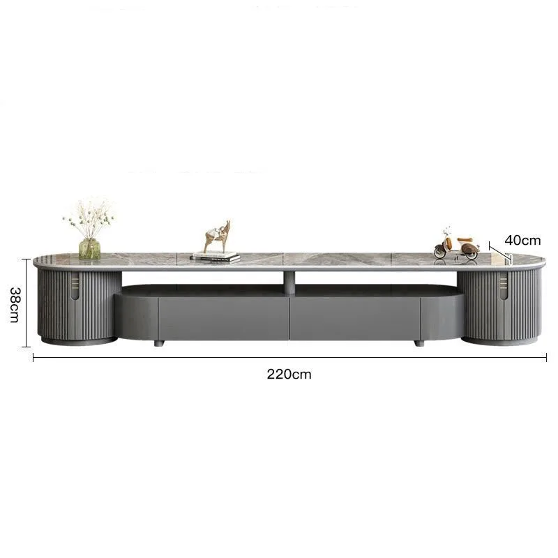

* Modern Light - Toned TV Stand with Streamlined Design, Marble - Top and Luxury Ornaments