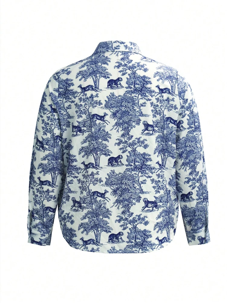 Plus Size Crushed Printed Buttons Casual Shirt Single Row Buttons Home Fashion Elegant Spring and Autumn Best Choice
