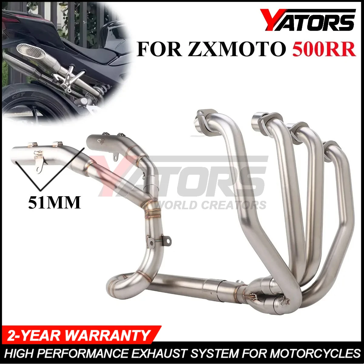

51MM Pipe For ZXMOTO 500RR Motorcycle Exhaust Front Link Pipe Escape ZXMOTO Exhaust Tube Dual Muffler