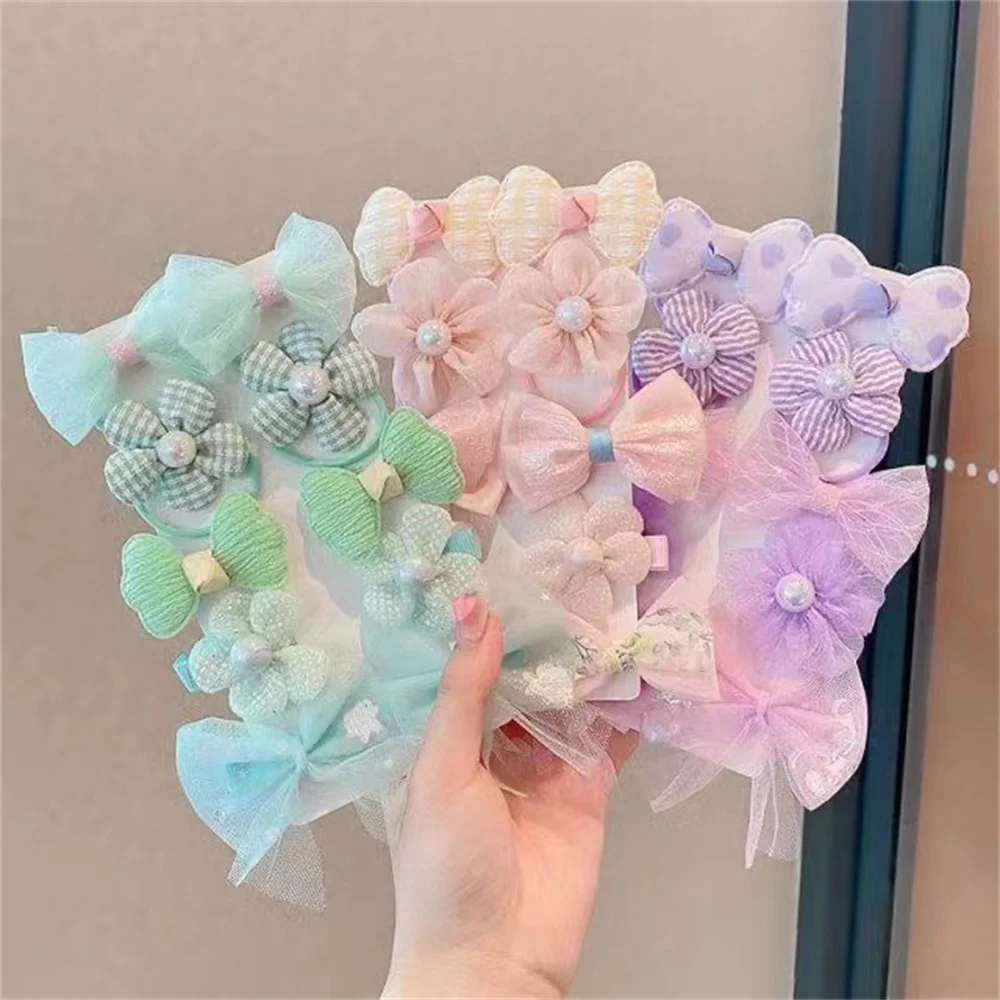 10Pcs/Set Fashion Flower Children\'s Hair Ropes Princess Little Girl Mesh Bow Hair Bands Sweet Cute Kids Hair Ties Headdress