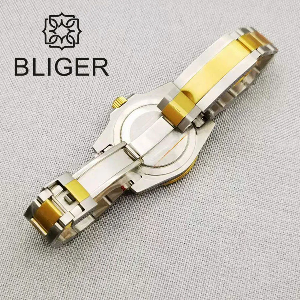 BLIGER 40mm Diver\'s Watch For Men Luxury Automatic Mechanical Wristwatches Sapphire Glass Luminous Two-tone Gold Stainless Steel