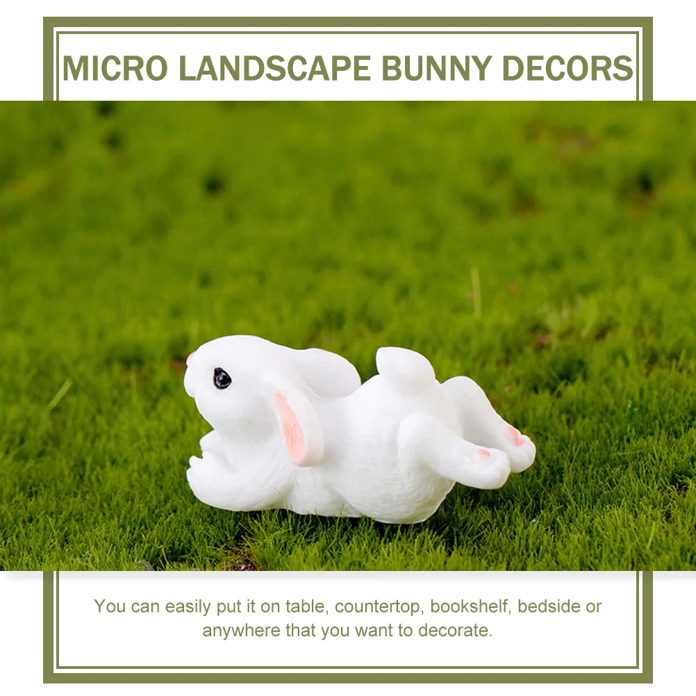 

4pcs Rabbit Decorations Micro Mini Rabbit Decors Landscape Bunny Figurines Easter White Miniature Garden Statue