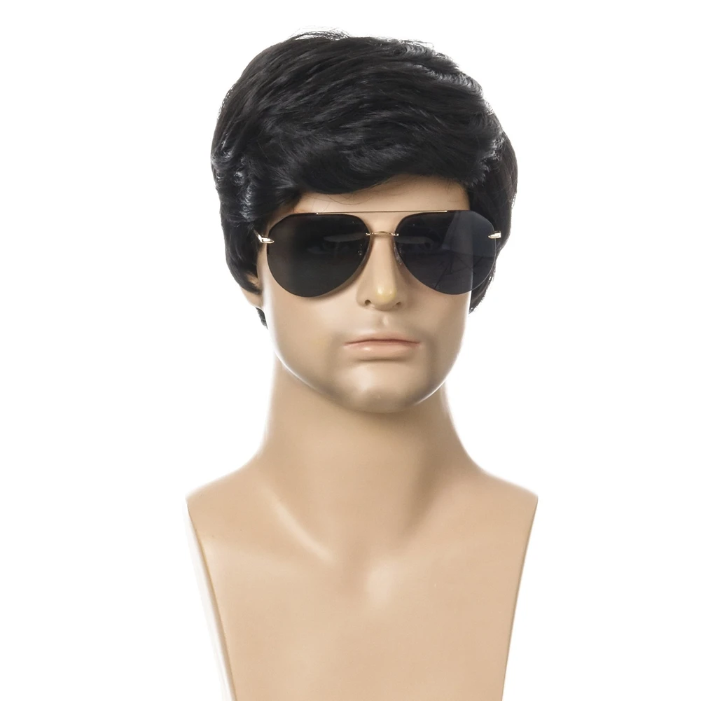 شعر مستعار أنيق قصير أسود ذكر مستقيم شعر مستعار اصطناعي للرجال شعر مستعار واقعي طبيعي أسود شعر مستعار