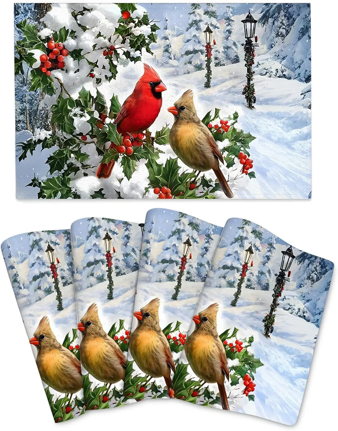 

Зимние салфетки Cardinal Birds, набор из 4 шт., моющиеся льняные коврики для стола 12x18 дюймов для обеденного стола, рождественский праздничный декор для кухни