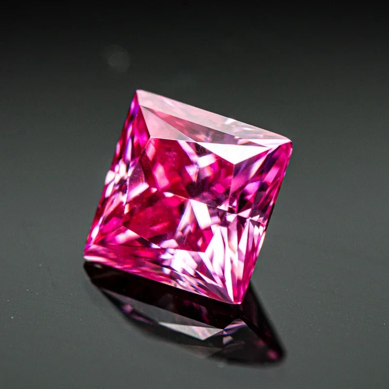 Moissanite Stone Princess Cut Pink Color Lab Grown Diamond For Charms DIY Jewel Making Materials With GRA Certificate