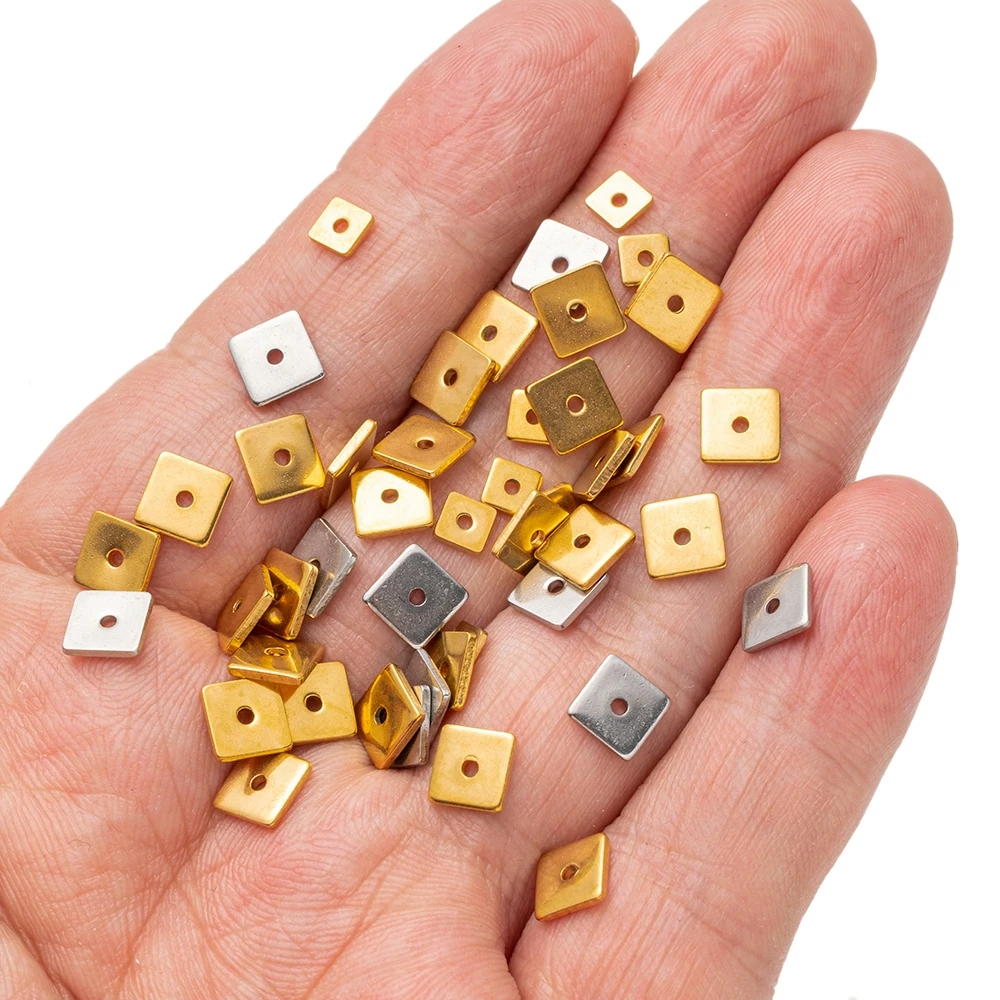 Perles d'espacement carrées en acier inoxydable, 50 pièces, 4/5/6/8mm, petit trou en métal pour bricolage, Bracelet, collier, fournitures de fabrication de bijoux