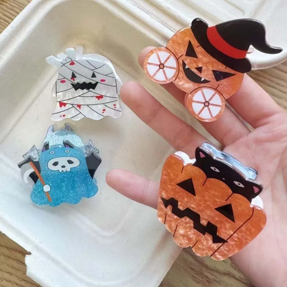 Miniature Halloween Hair Claw Acrylic Glittery Gothic Hair Clamps Colorful Lightweight Ghost Mini Shark Clip Daily Hair Decor