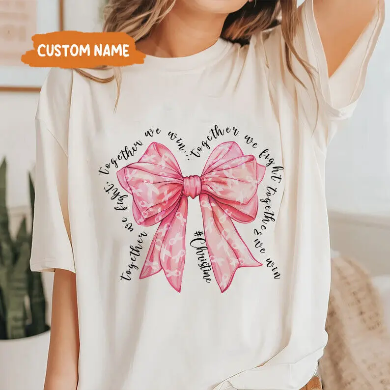 Breast Cancer Pink Bow Coquette Shirt, Breast Cancer Awareness Shirt, Custom Tee