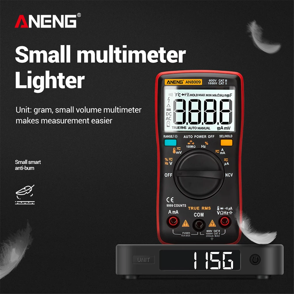 Imagem -02 - Aneng-lcd Multímetro Tester Voltímetro Medidor Portátil Multifuncional Detector Inteligente Vermelho Luz de Fundo An8009