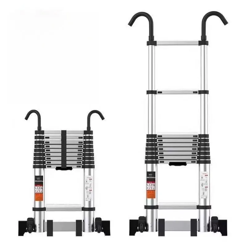 Heavy Duty Aluminum Alloy Telescopic Ladder with Hook Single Sided Design for Engineering and Household Loft Use