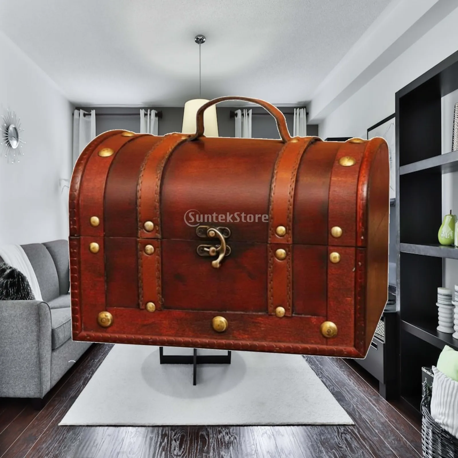 Vintage Wooden Antique Storage Chest with Lockable Clasp for Jewelry Box Organizer Home Decor