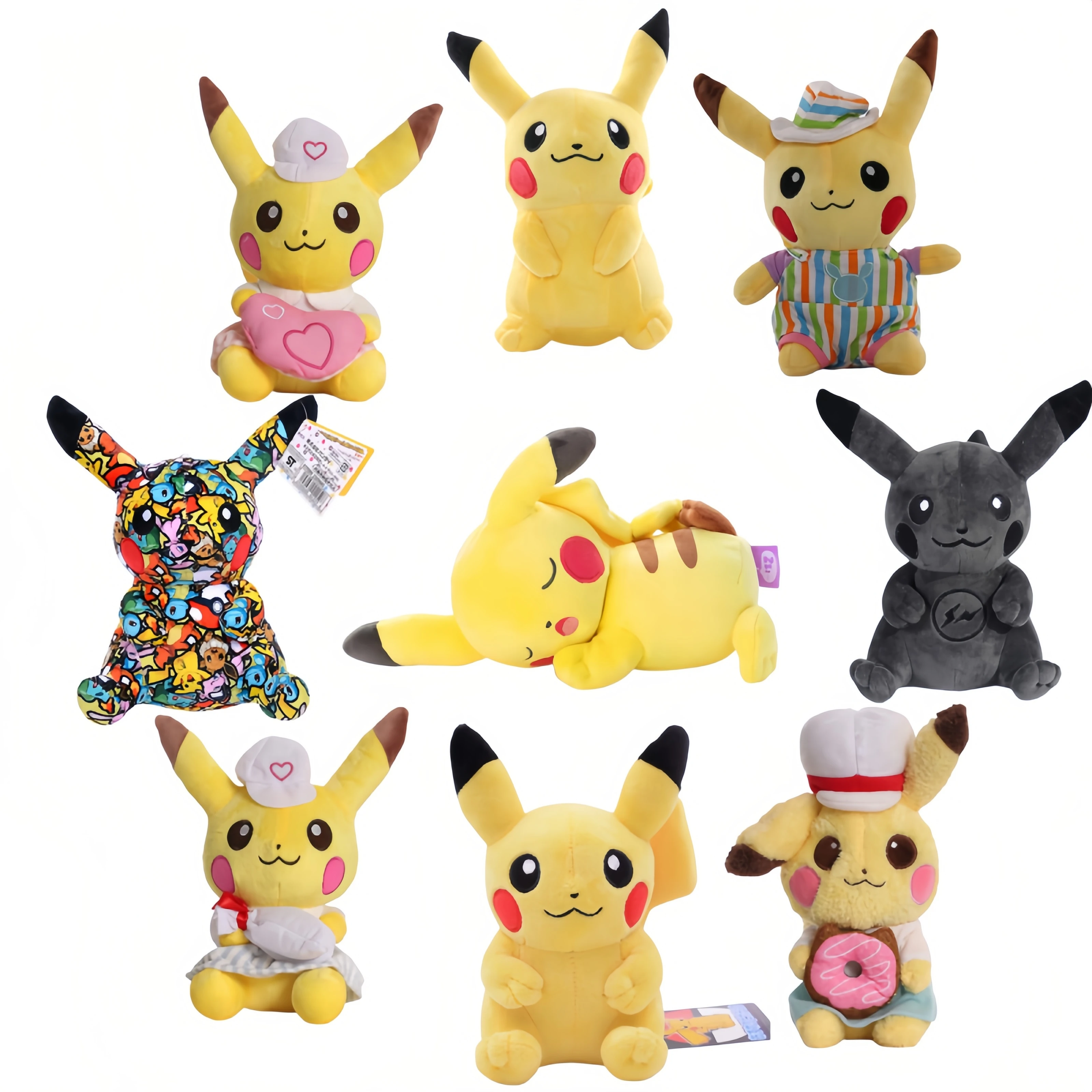 Pokemon Pikachu Family Plush Toy Black Color Pikachu Stuffed Doll Toy Hobbies Collection Cute Doughnut Pikachu For Kid Xmas Gift