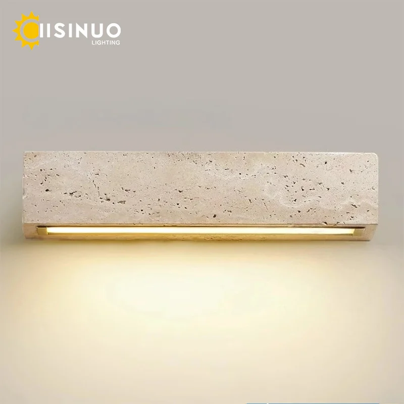Wabi sabi Natural Stone LED Wall Lamp Yellow Travertine Porch Light IP65 Waterproof Rust-proof for Courtyard Balcony Home Bedsid