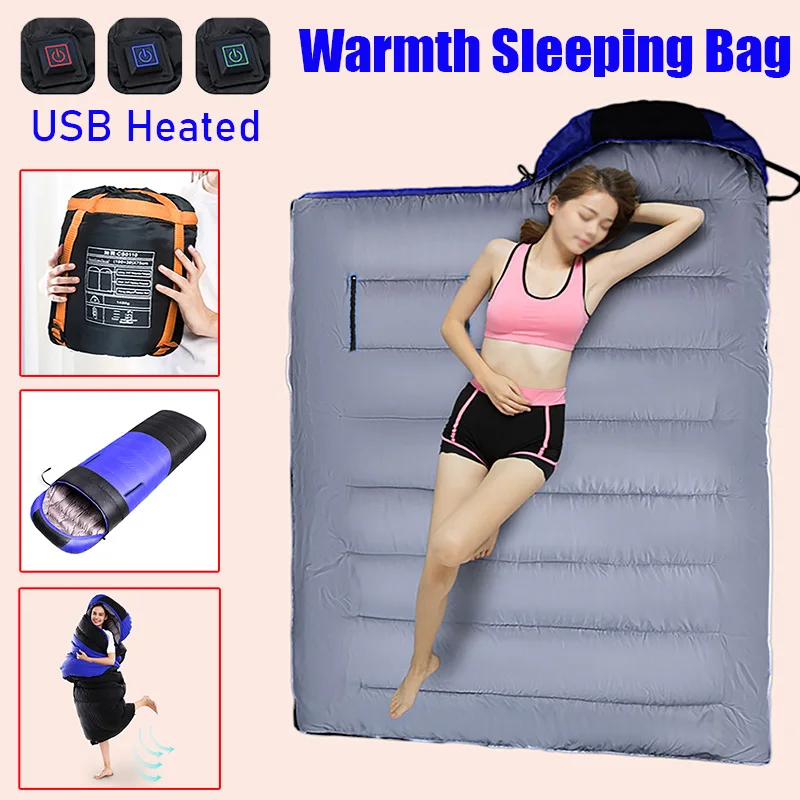 

Outdoor Camping Sleeping Bag Winter Warmth Down Cotton Heated Sleeping Blanket USB Power Waterproof Single Heated Sleeping Bag
