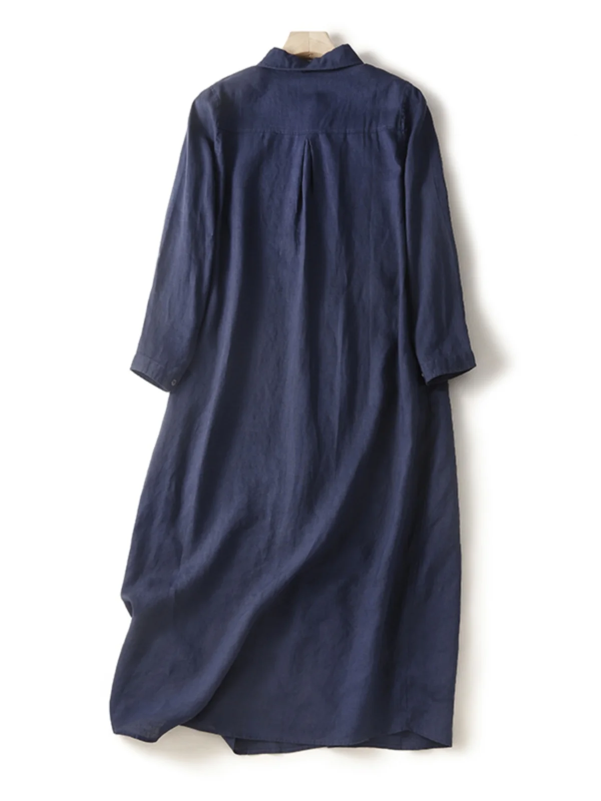 Décontracté pur lin irt Dr poupée col t-shirt quart Sve longue Dr printemps été a-ligne jupe conception à bouton unique