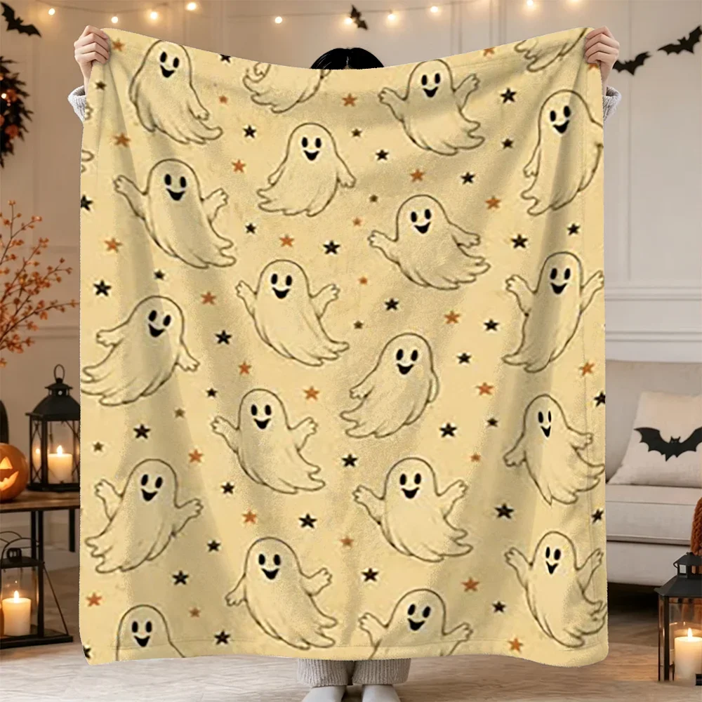 Cute Ghost Halloween Flannel Blanket Soft Fleece Throw for Sofa Bed Holiday Party Decoration Autumn Winter Warm Cover