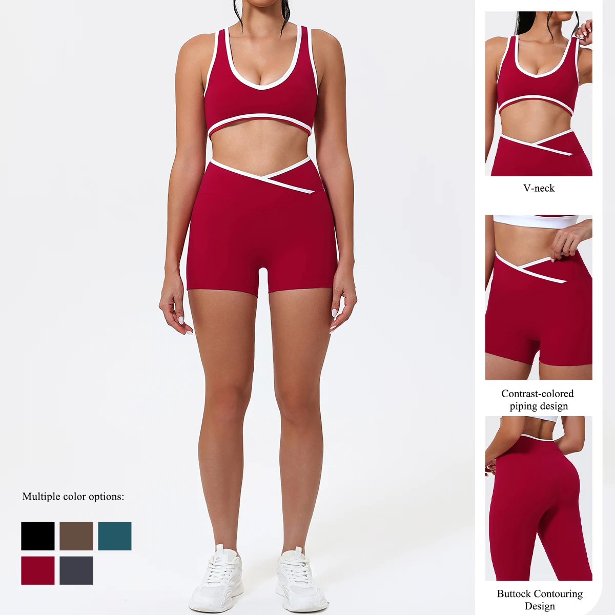 New Summer Women's Fashion Yoga Sports Bra Set (2-Piece) with Fitness Yoga Outfit Color-Blocked Fitness Two-Piece Set Female
