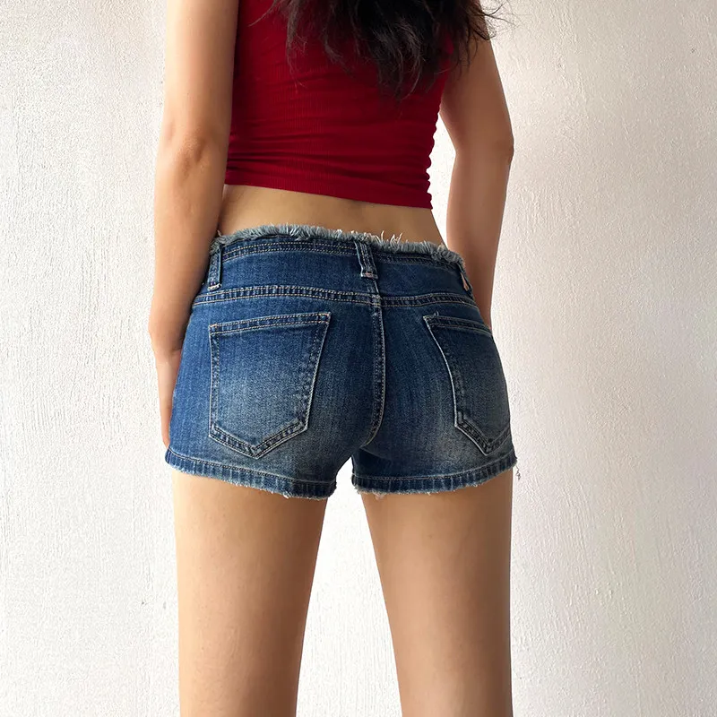 New Y2K Harajuku Fashion Denim Shorts Female Retro Slim Rivet Trimmed Jean Shorts Spicy Girls Leisure Streetwear Summer Hot Pant view 2