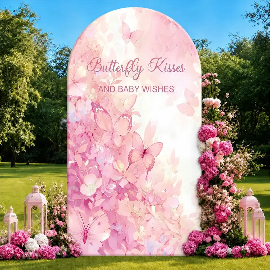 Butterfly Kisses Arch Backdrop Cover Party Backdrop Fabric Cover BabyShower Birthday Party PhotoWall Background Event Decoration