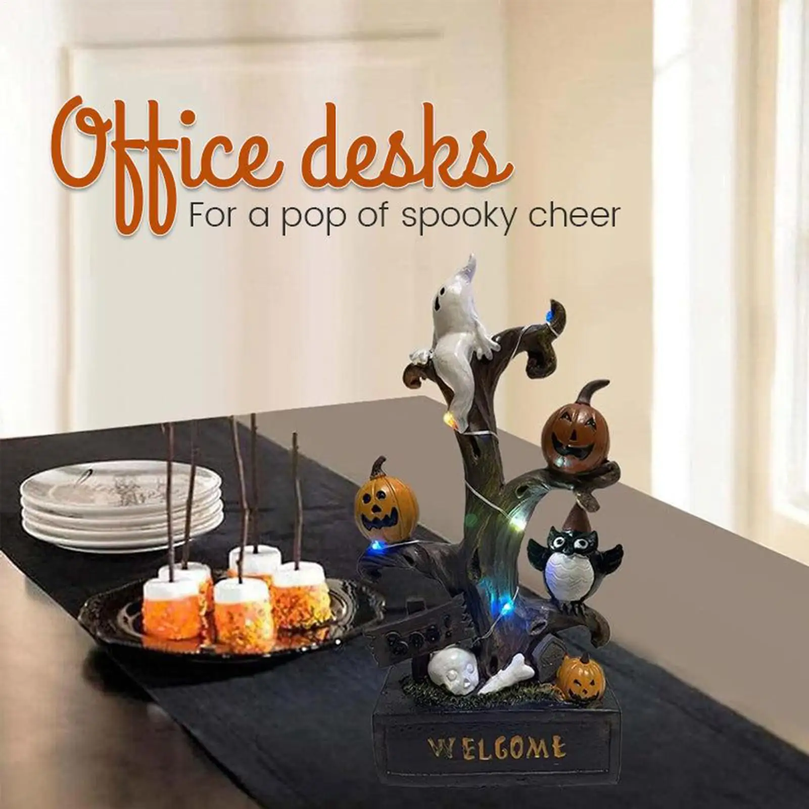 

Скульптура на Хэллоуин в форме дерева, украшение на Хэллоуин, светящаяся смоляная сцена, реквизит, коллекционные украшения для детей-подростков