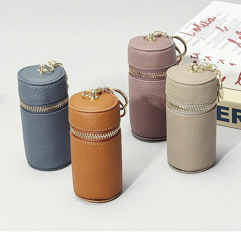 Tragbare handgemachte Make-up-Tasche aus echtem Leder, Schlüsselanhänger, Mini-Reise-Kosmetiktaschen, Lippenstifthalter