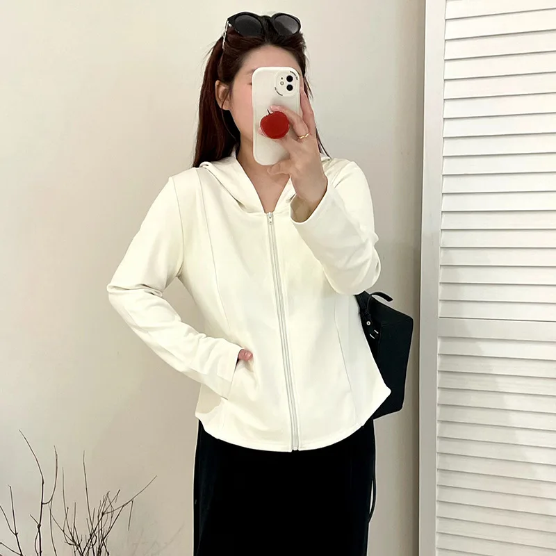 

plus Size Women's Slim Fit Hoodie Sweatshirt Versatile Autumn Style Casual Open Cardigan Sweet Style Polyester Fiber Long Sle...