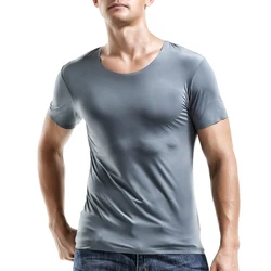 Camisetas de seda de hielo para hombre, camisetas de manga corta sin costuras, transparentes, transpirables, jersey de lucha libre, camisetas de Fitness 3XL