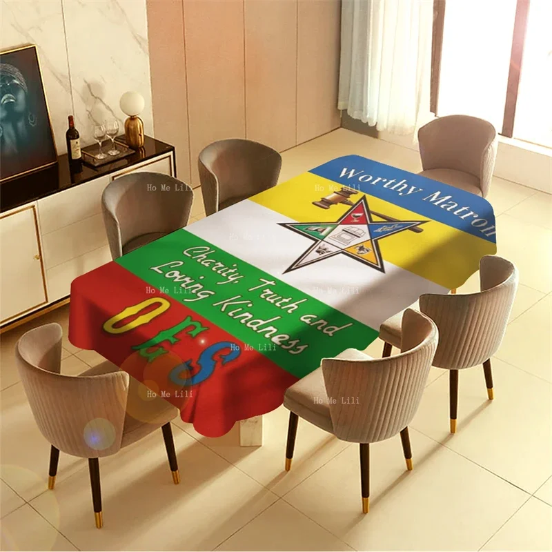 Oes The Eastern Star Medal With Gavel Logo Emblem Badge And African American Girl Tablecloth By Ho Me Lili For Dining Room