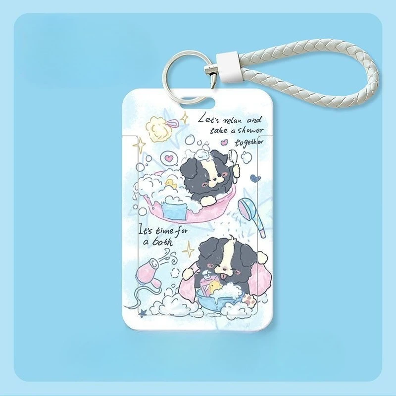 Minimalist Puppy Keychain Photo Sleeves Women Badge Holder Keychain Girls Door Card Case Colorful Card Storage Photo Bag Lanyard