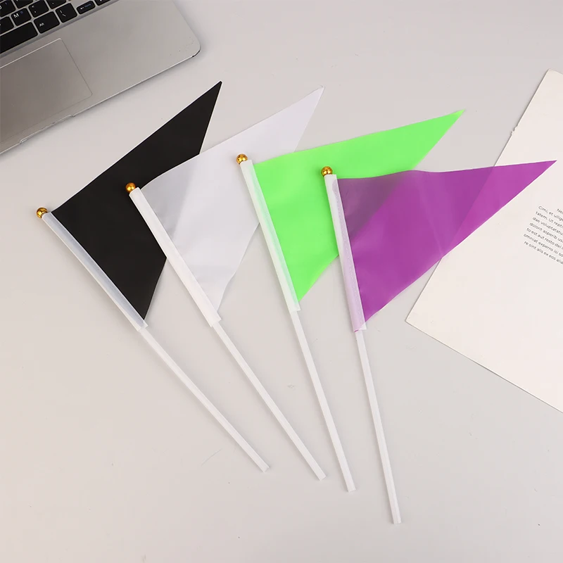 10Pcs Small Colorful Flags Triangular Flags With 10 Plastic Flagpoles Hand-Held For Marking Garden Lawn Yard Supplies